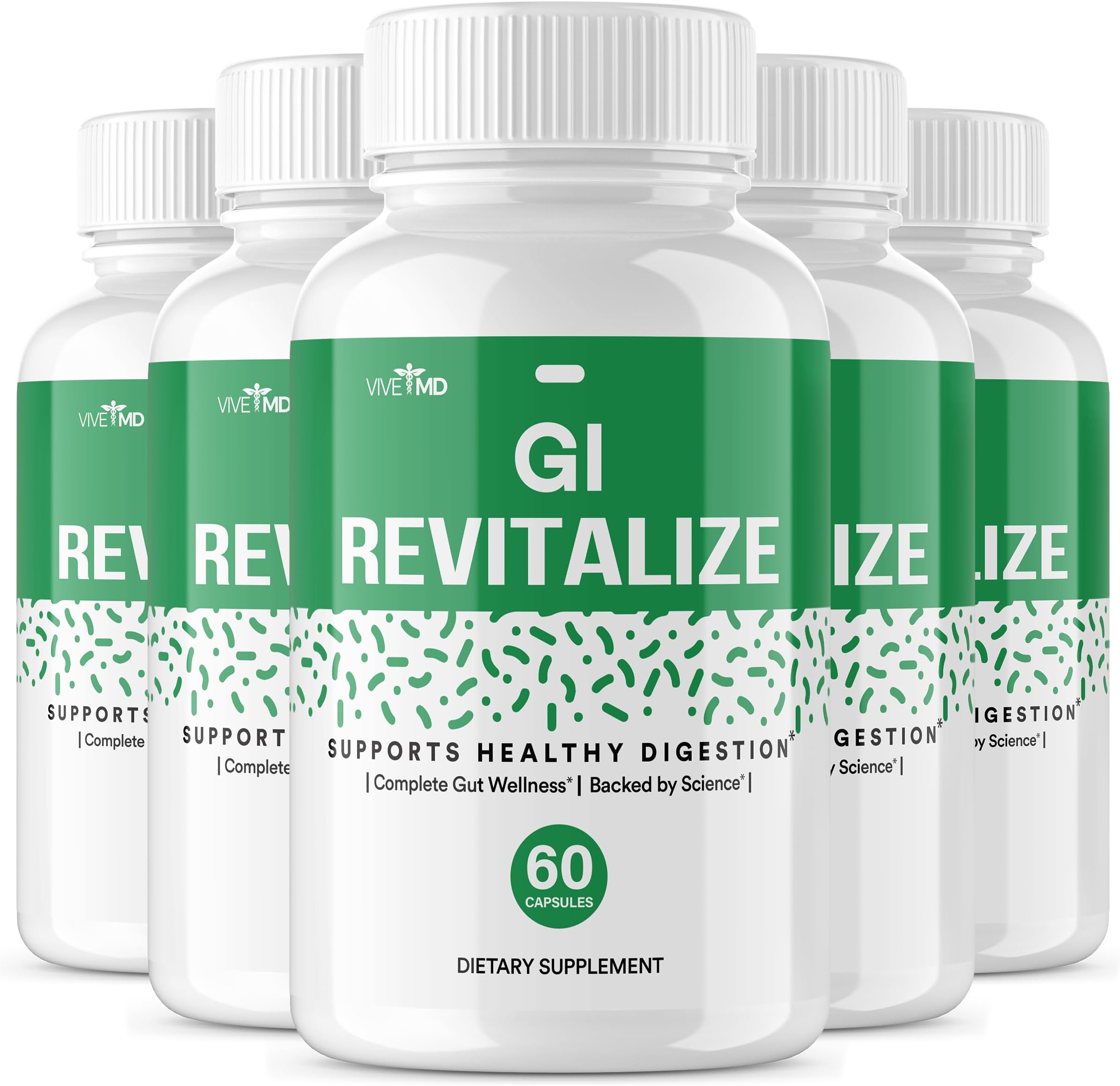 GI Revitalize Pills - Official Formula - GI Revitalize Pro Maximum Strength Dietary Supplement for Complete Gut Wellness with Probiotic - GI Revitalize Capsules Reviews - (5 Pack)