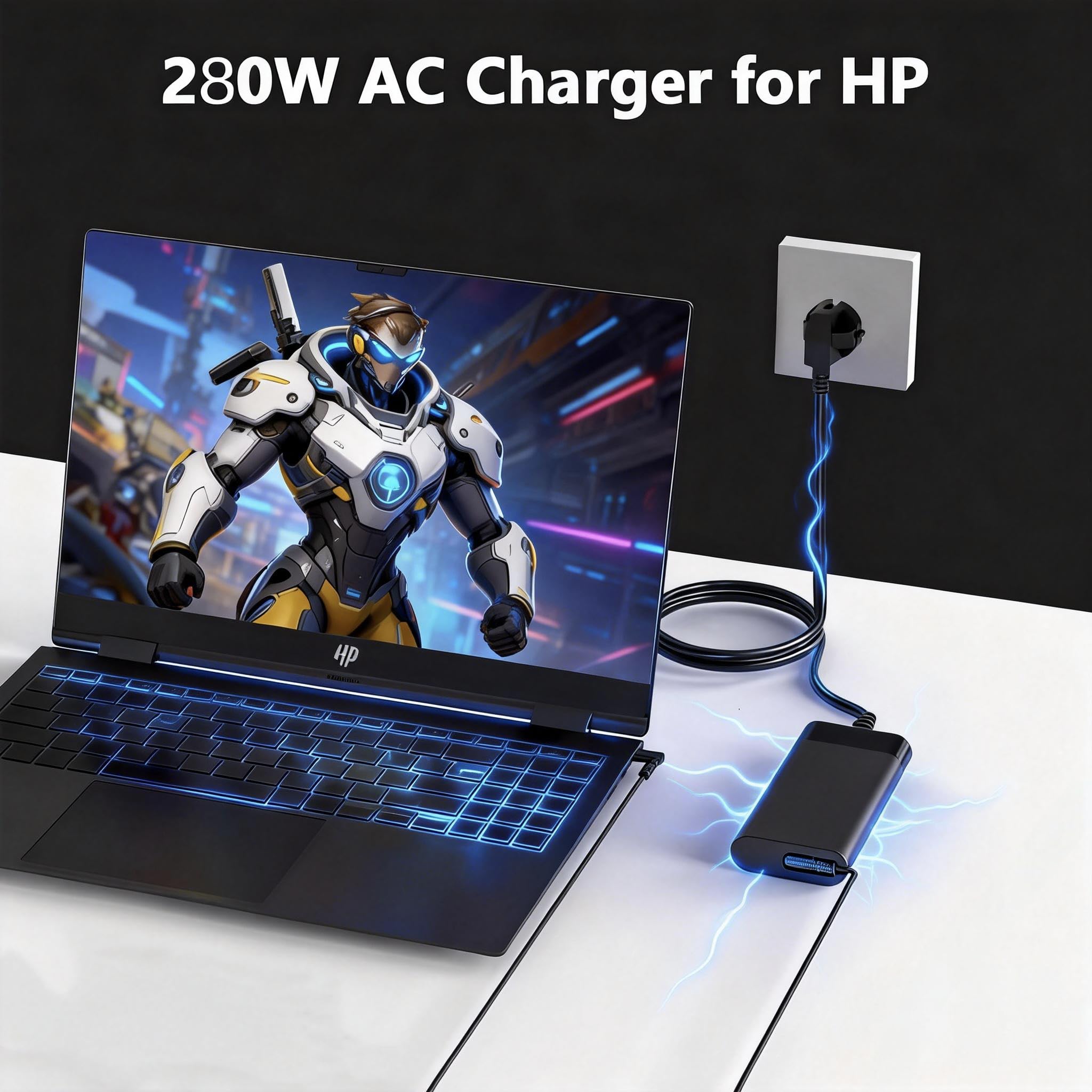 Ładowarka 280 W kompatybilna z HP Omen 16 | 16-wf0097nr, 16-wf1077nr, 16-xf0087nr, ZBook Fury 16 G8 G9 G10 ZBook Studio 16 A280A011P TPN-CA26 TPN-A27 Gaming Laptop