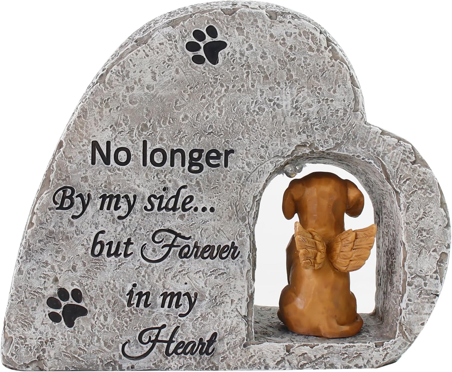 Solar Dog Pet Memorial Stone with A Angel Puppy Memorial Statue, Dog Grave Marker Or Garden Memorial Stone-No Longer By My Side But Forever in My Heart