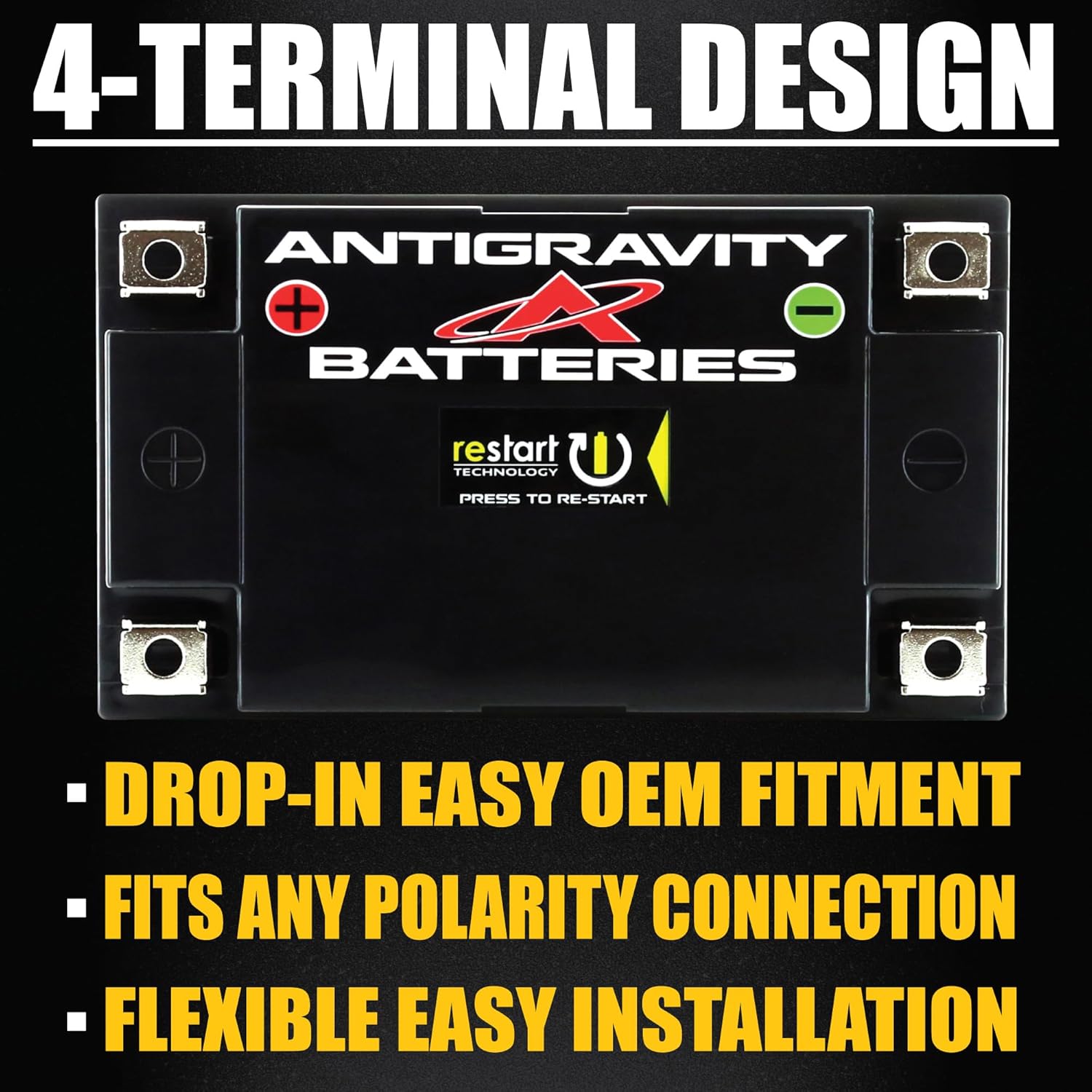 Antigravity AT12BS-HD-RS Lithium Ion Battery with BMS and Re-Start Technology - 480cca 2.95 Pounds 16Ah Lightweight Motorcycle Battery - Replaces YT12BS - YT12b-BS - YT14-BS - YT14B-BS