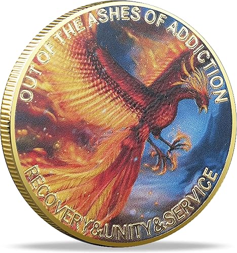 Fuera de las cenizas de la adicción Phoenix Rising from Flames Sobriety Chip AA Medallion Recovery Coin