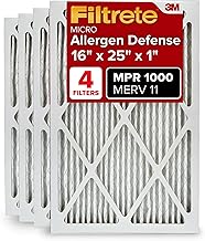 Filtrete 16x25x1 AC Furnace Air Filter, MERV 11, MPR 1000, Micro Allergen Defense, 3-Month Pleated 1-Inch Electrostatic Air Cleaning Filter, 4 Pack (Actual Size 15.69 x 24.69 x 0.81 in)