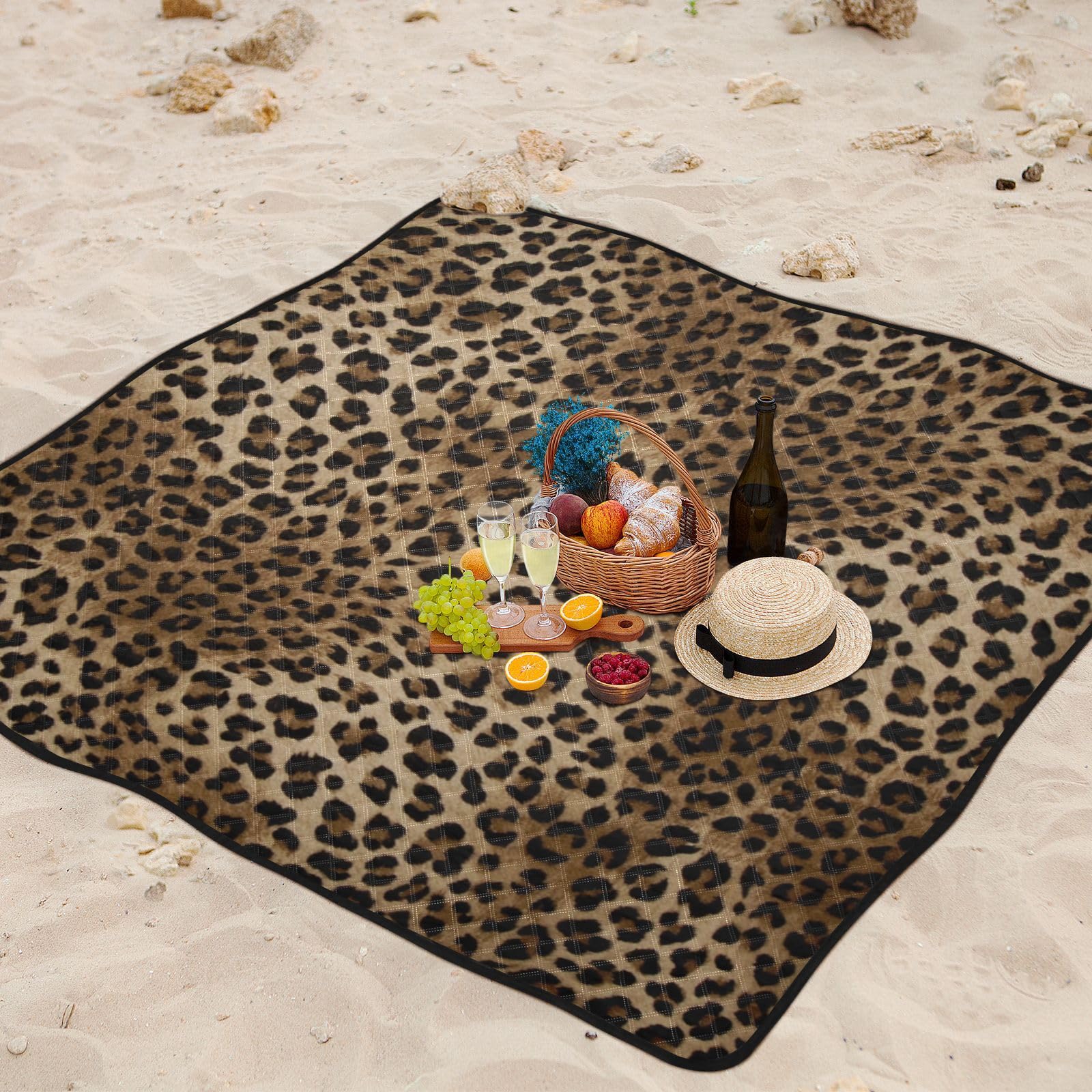 Picknickdecke 200x200cm, Tier Leopard Print groß wasserdicht Campingdecke faltbar Strandmatte Picknick-Matte