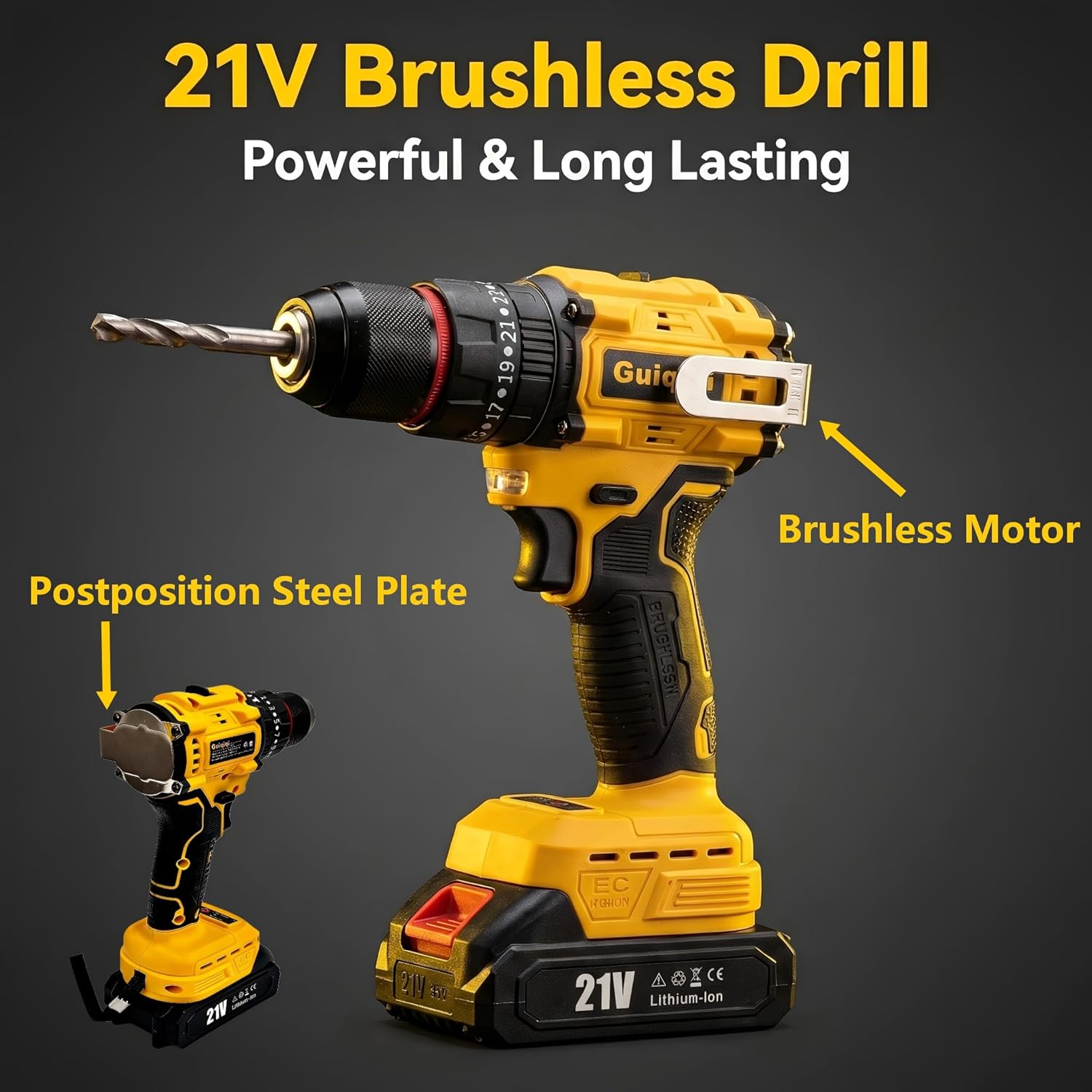 21V Cordless Drill with 2 Lithium-Ion Batteries, Power Drill Driver Set with Drill Bits, Socket Set, and Carrying Case (High-capacity Battery*1Toolbox)