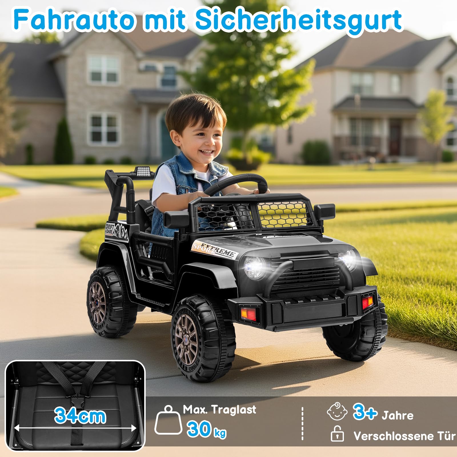 LALAHO Kinder Elektroauto 12V, Elektroauto für Kinder mit 2,4G Fernbedienung, mit Musik, Scheinwerfer,Kinderauto Elektrisch, Elektro Kinderauto für ab 3 Jahren (Schwarz 1)