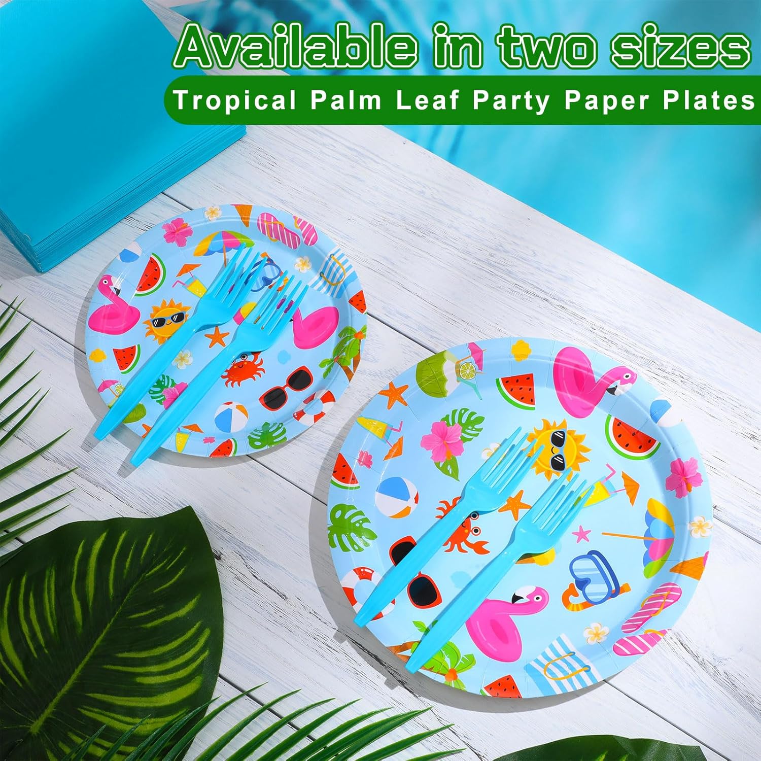 Havawish 240 Pcs Summer Hawaii Paper Tableware Napkins Beach Party Supplies 9'' Disposable Plates 7'' Paper Snack Plates for Kids Birthday Beach Party Decorations, Serves 60(Blue,Pool)