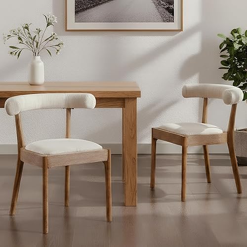 DM Furniture Juego de 2 sillas de comedor de tela de lino, sillas de comedor modernas de mediados de siglo, cómodas sillas laterales de madera con