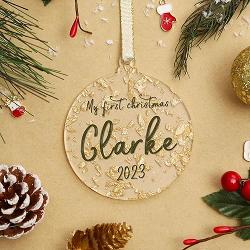 Miniatura 9 de UNIQOOO Juego de 12 adornos acrílicos 2023, decoraciones de Navidad en blanco personalizadas, copos de hojas doradas, adornos colgantes de árbol,