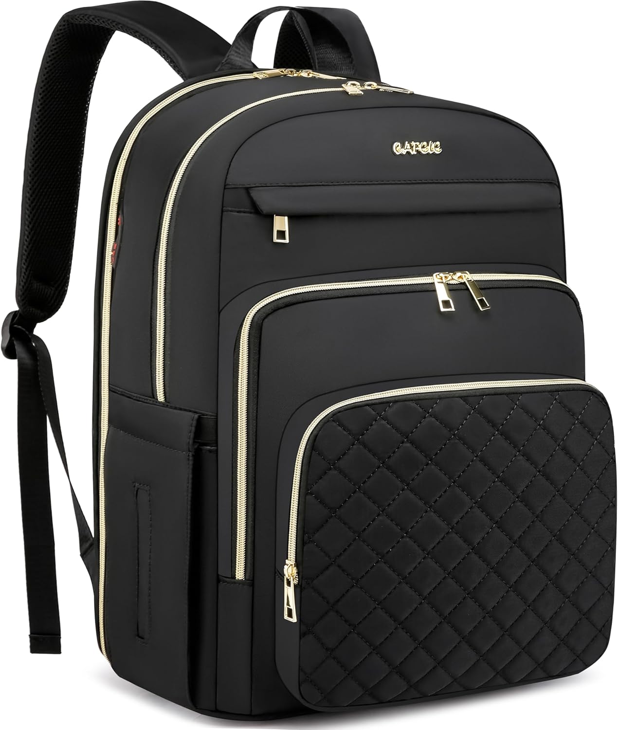 Womens Quilted work Backpack cartable enseignant sac à dos avec port USB, infirmière convertible voyage sac à dos portefeuille pour les femmes, noir