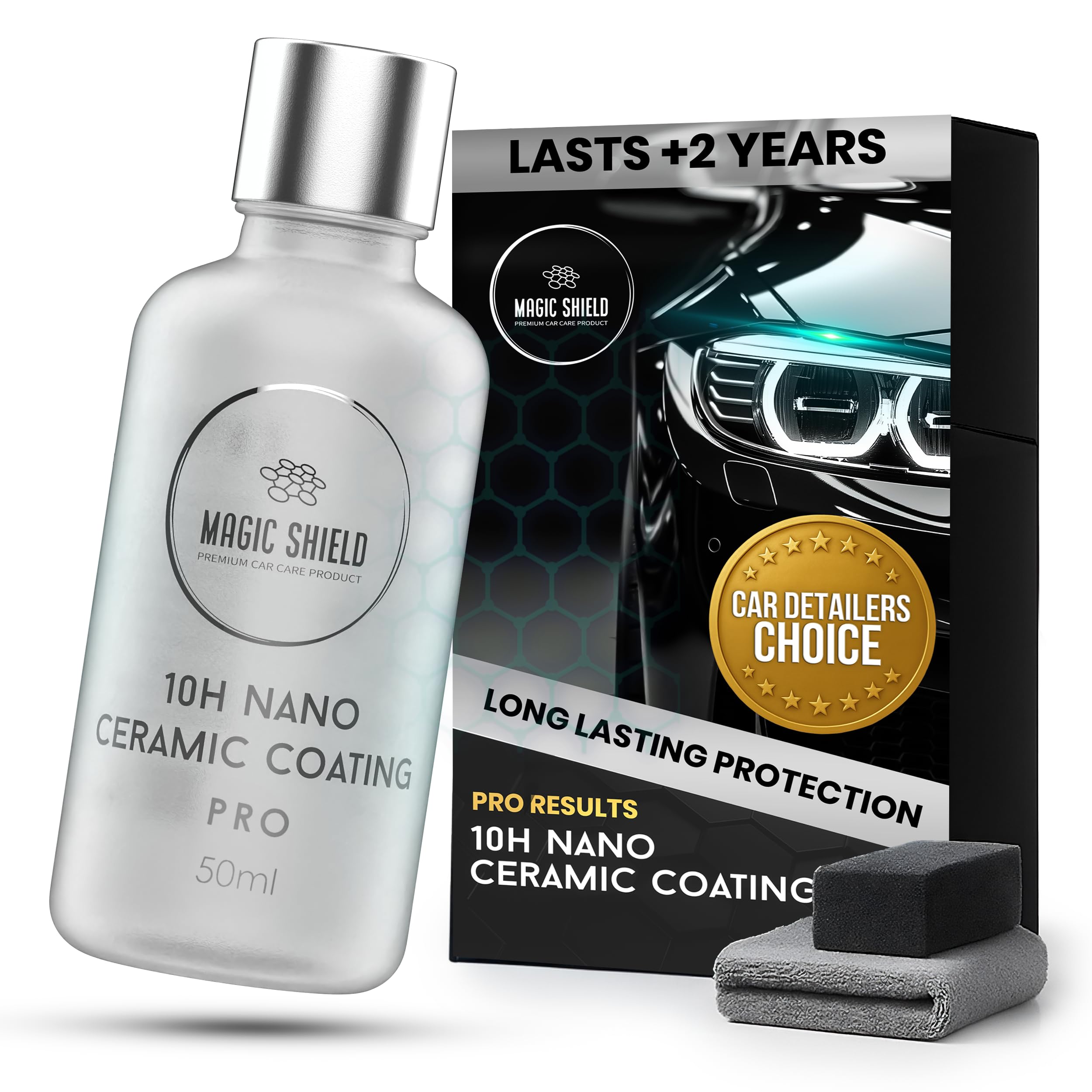 Ceramic Coating PRO 10H - Self-Healing | Long lasting for 2 cars+ | Advanced SiO2 Protection | Easy Application | Candy-Like Gloss | Perfect for Cars, Motorcycles, RVs, and Boats (50ml)