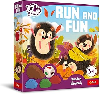 Trefl - Run and Fun, Junior Game - Board Game for Toddlers, Two Variations, Wooden Hedgehog, Large Elements, Simple Rules, Beautiful Illustrations, Learning by Playing, Game for Children from 3 Years