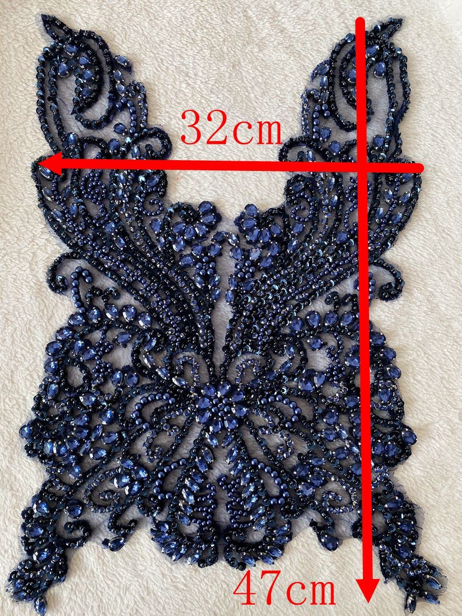 JHGCCL Cucire su Strass su Pizzo Applique Perline Paillettes Trim Patch per Vestito Vestiti Scollo 1pcs
