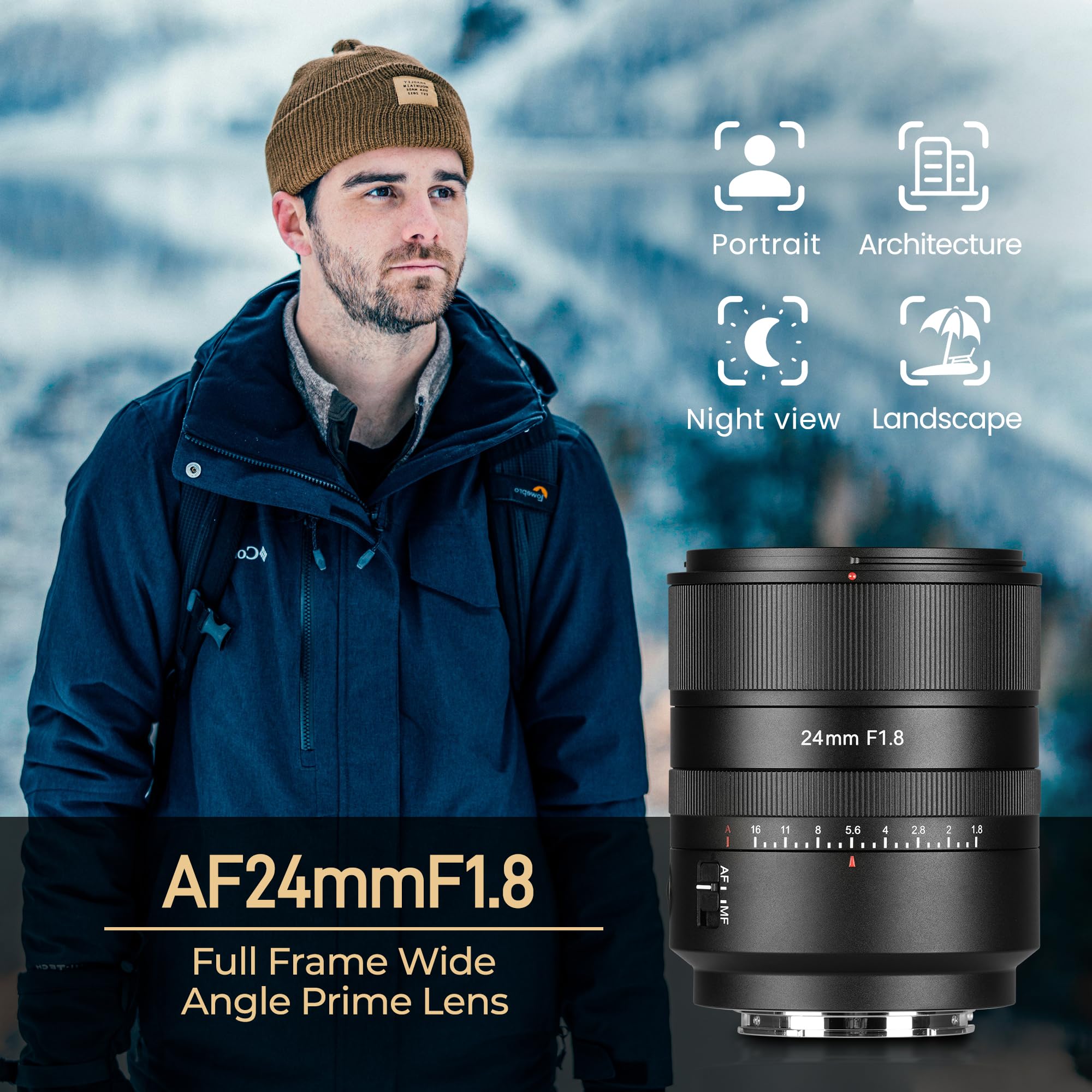 7artisans AF 24MM F1.8 autofocus Plein Format Objectif Full Frame Camera Lenses Large Aperture Wide Angle adapté Nikon Z Monture Z5 Z6 Z7 Z50 Z6Ⅱ Z7Ⅱ, Black