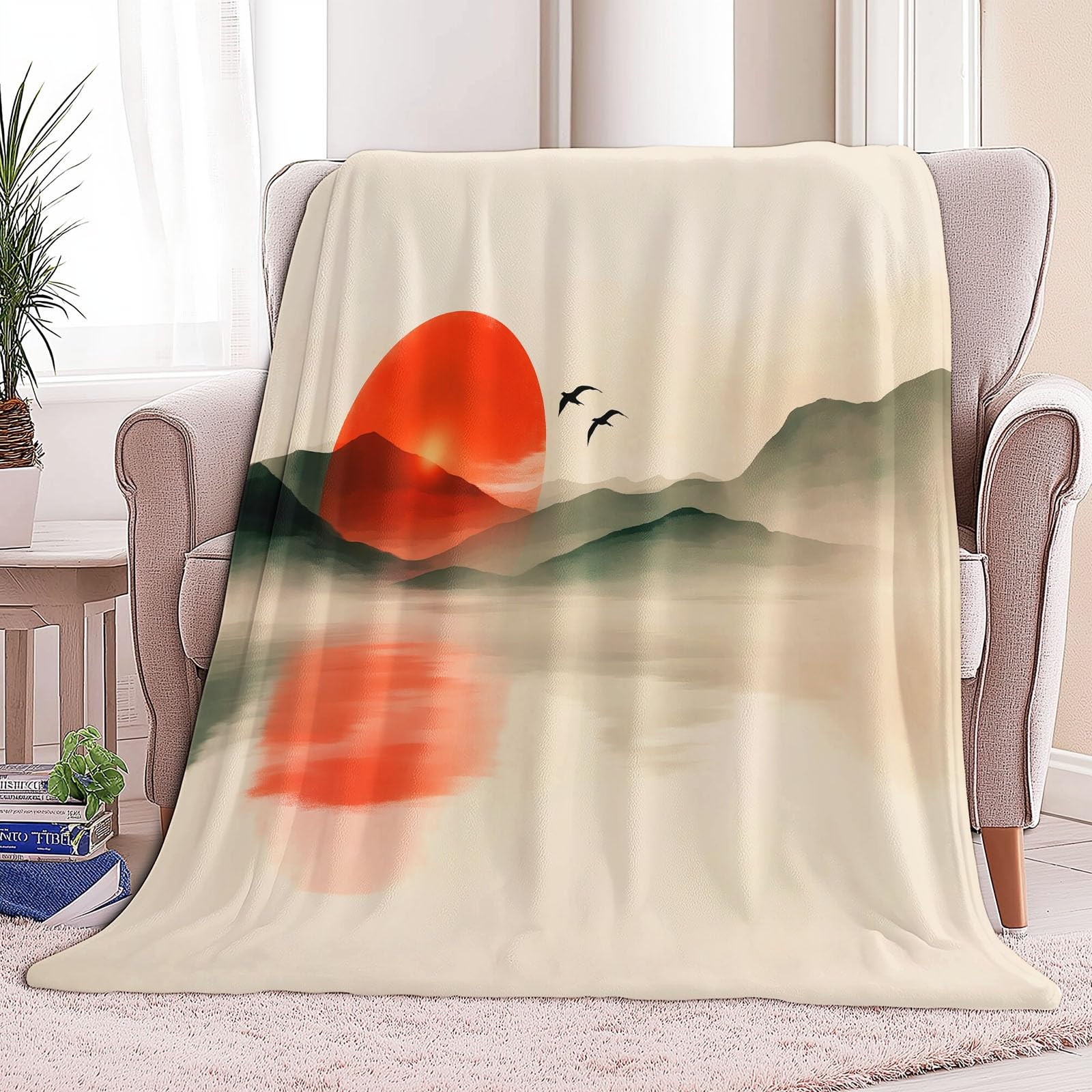 Koc Sherpa 180 x 200 cm minimalistyczny krajobraz pled ciepły i wygodny koc puszysty kremowy dwustronny przyjazny alergikom na krzesło sofa łóżko biuro