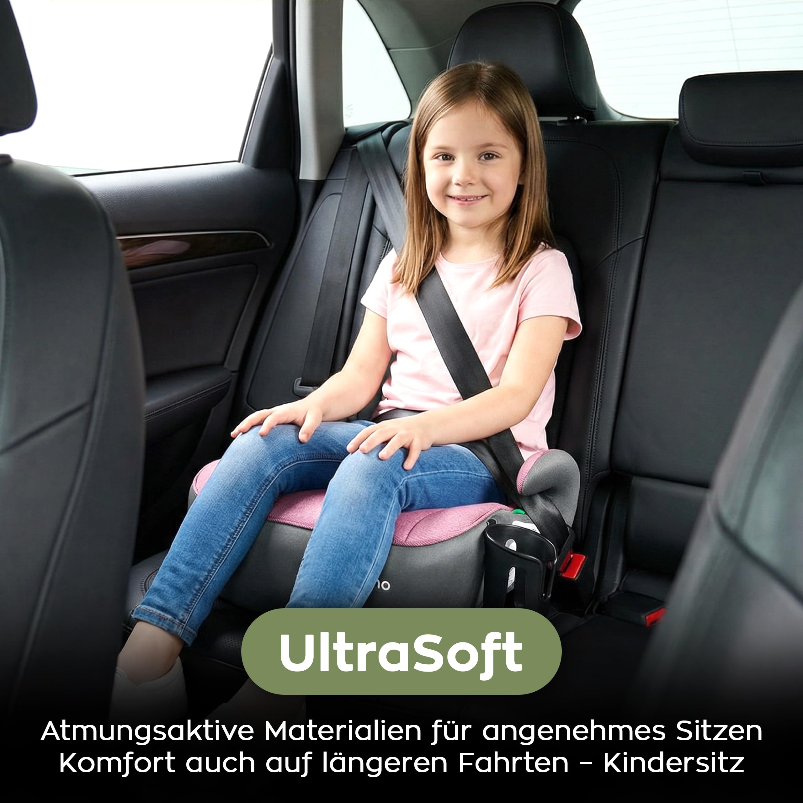 Tulano Cabby 30 Sitzerhöhung Auto ISOFIX, Kindersitzerhöhung Auto 125-150cm | i-Size ECE R129/03 - Kindersitz ab 6 Jahre - Booster Seat mit Getränkehalter - Sitzschale Kinder 15-36 kg - Rosa