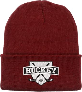 Embroidered Ice Hockey Thick and Warm Skull Cap Cuffed Beanie Men Women Kids