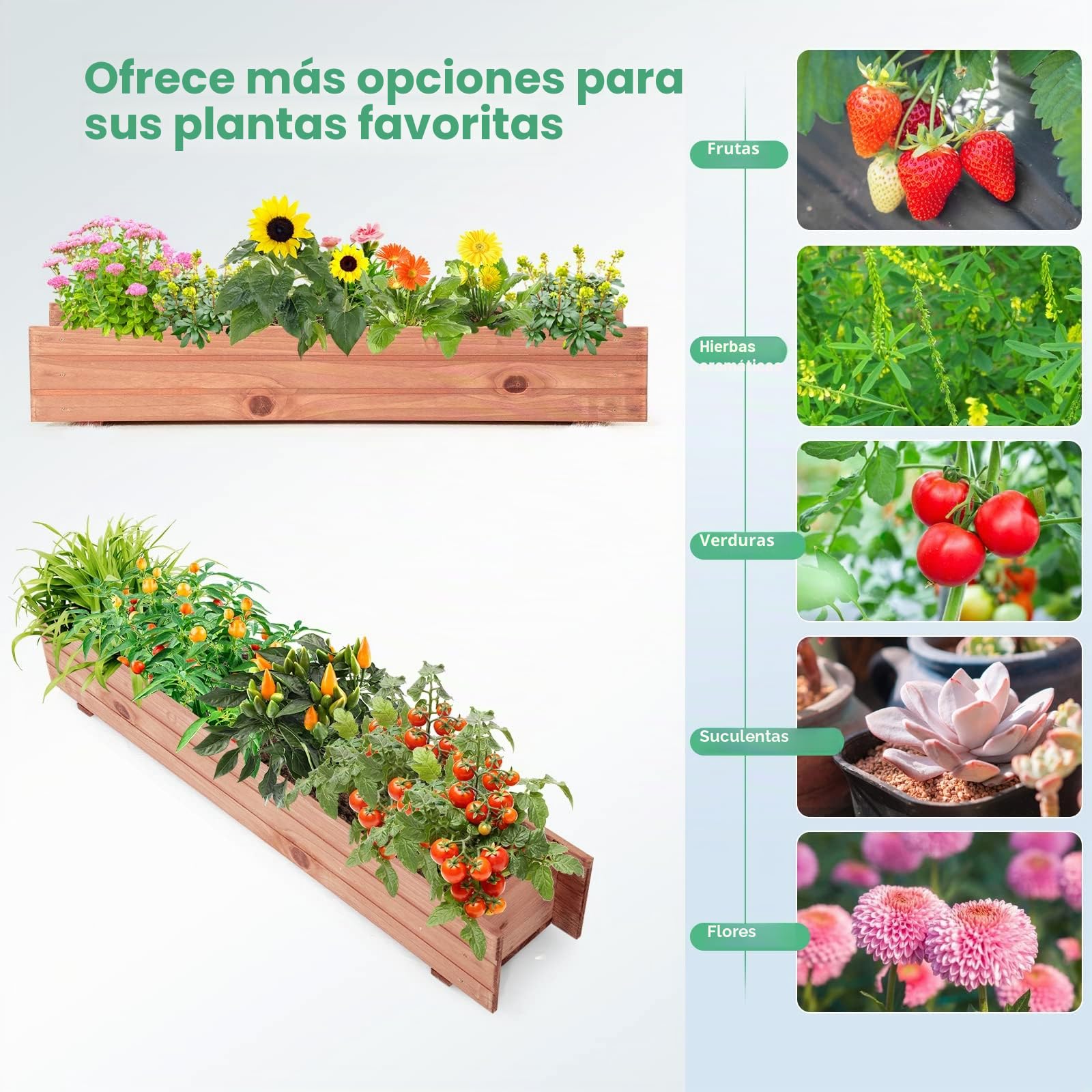 GOPLUS Jardinera de madera, jardinera con 2 agujeros de drenaje, jardinera para jardín y balcón, 91,5 x 18 x 16 cm