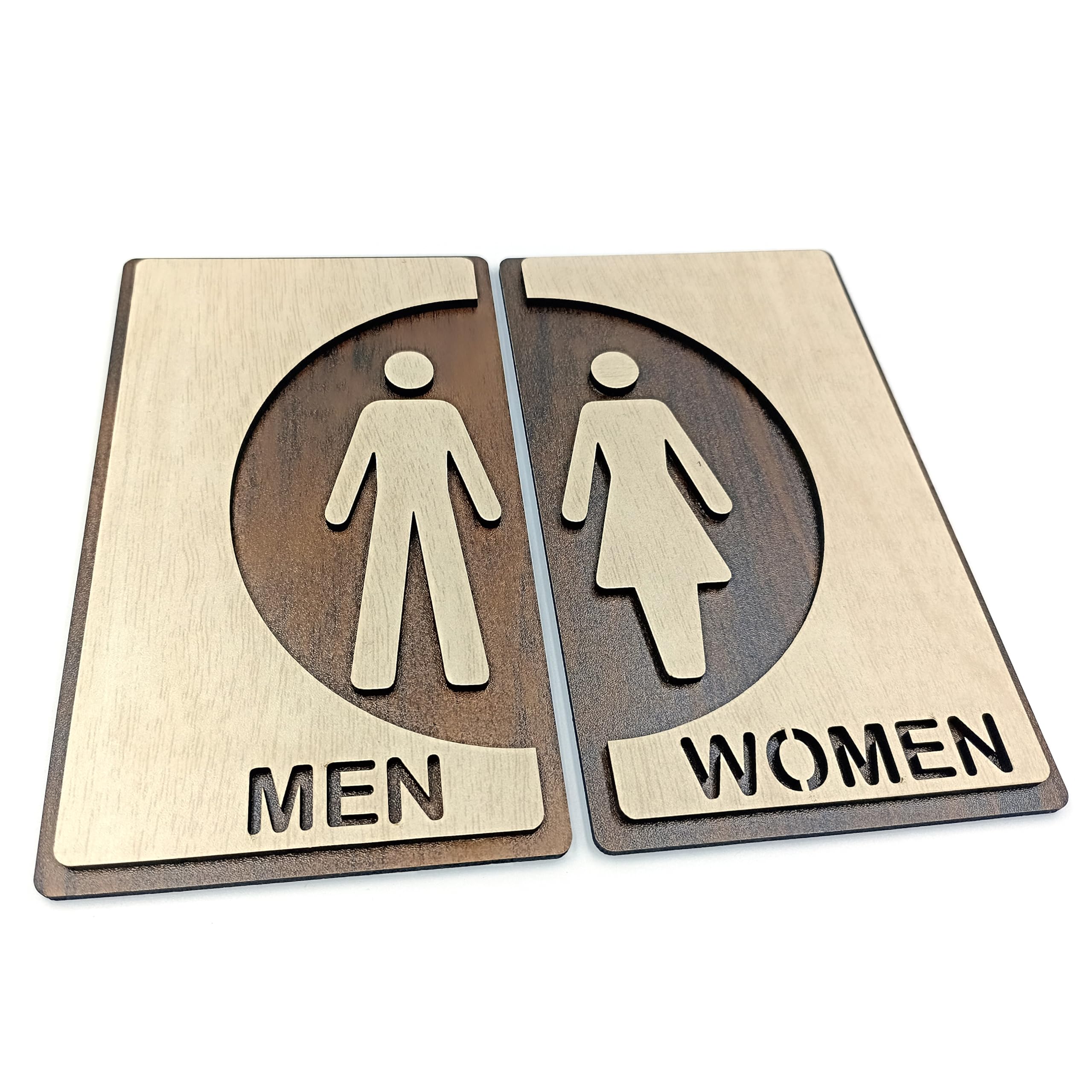 TULAY Wooden Self-Adhesive men women signage For washroom restroom bathroom Business Stores Cafes Shops Hospital School Office Hotel sign board 11H x 7W CM