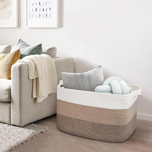 Miniatura 4 de MEGASKET XXXL Baskets for Organizing, Rectangle Extra Large Kids Toy Basket Storage, Woven Cotton Rope Basket for Toys Blanket, Wicker Toy Storage