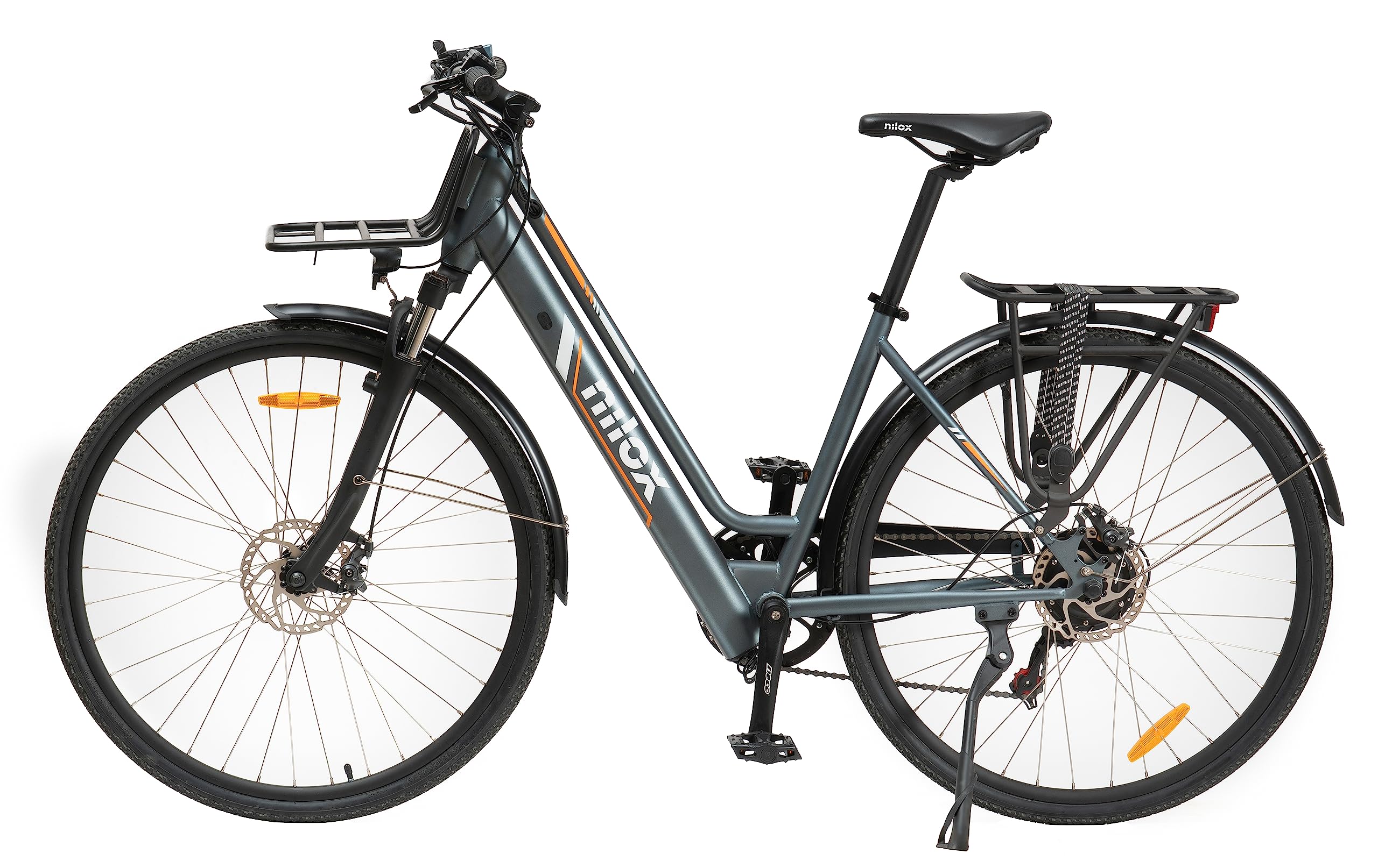 Nilox, Ebike Cargo Mid, Bici Elettrica Fino a 15 kg Anteriori e 50 kg Posteriori, Autonomia fino a 60 km, Motore BAFANG M400 250W, Batteria 13 Ah 468 Wh, Freni idraulici e cambio SHIMANO 7 velocità