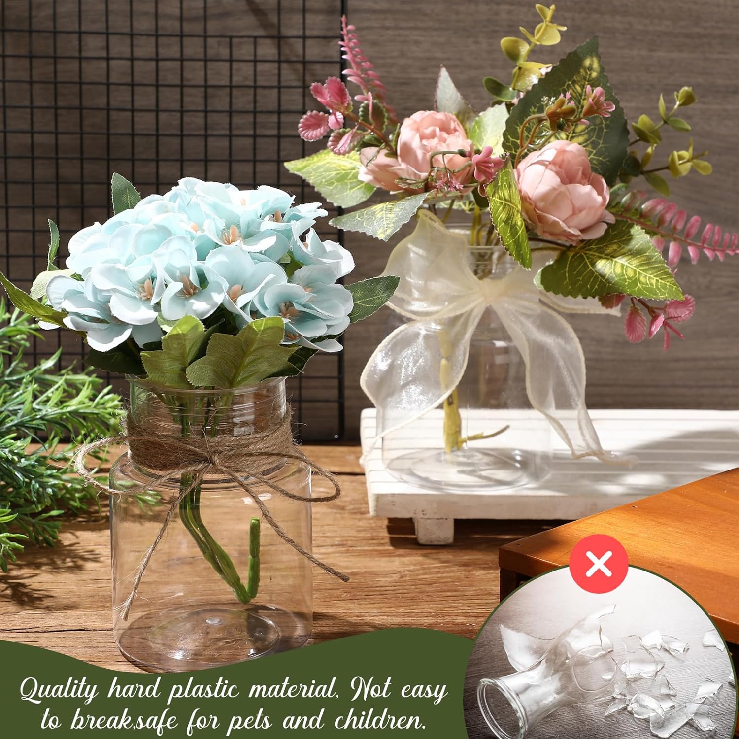 Bokon 12 Packs 4.7" Lights Plastic Vases for Centerpieces Bulk Bud Vases for Wedding Dinner Events Table Centerpiece Vintage Farmhouse Rustic Lantern Decor with Plants Lighted Table Room Decor