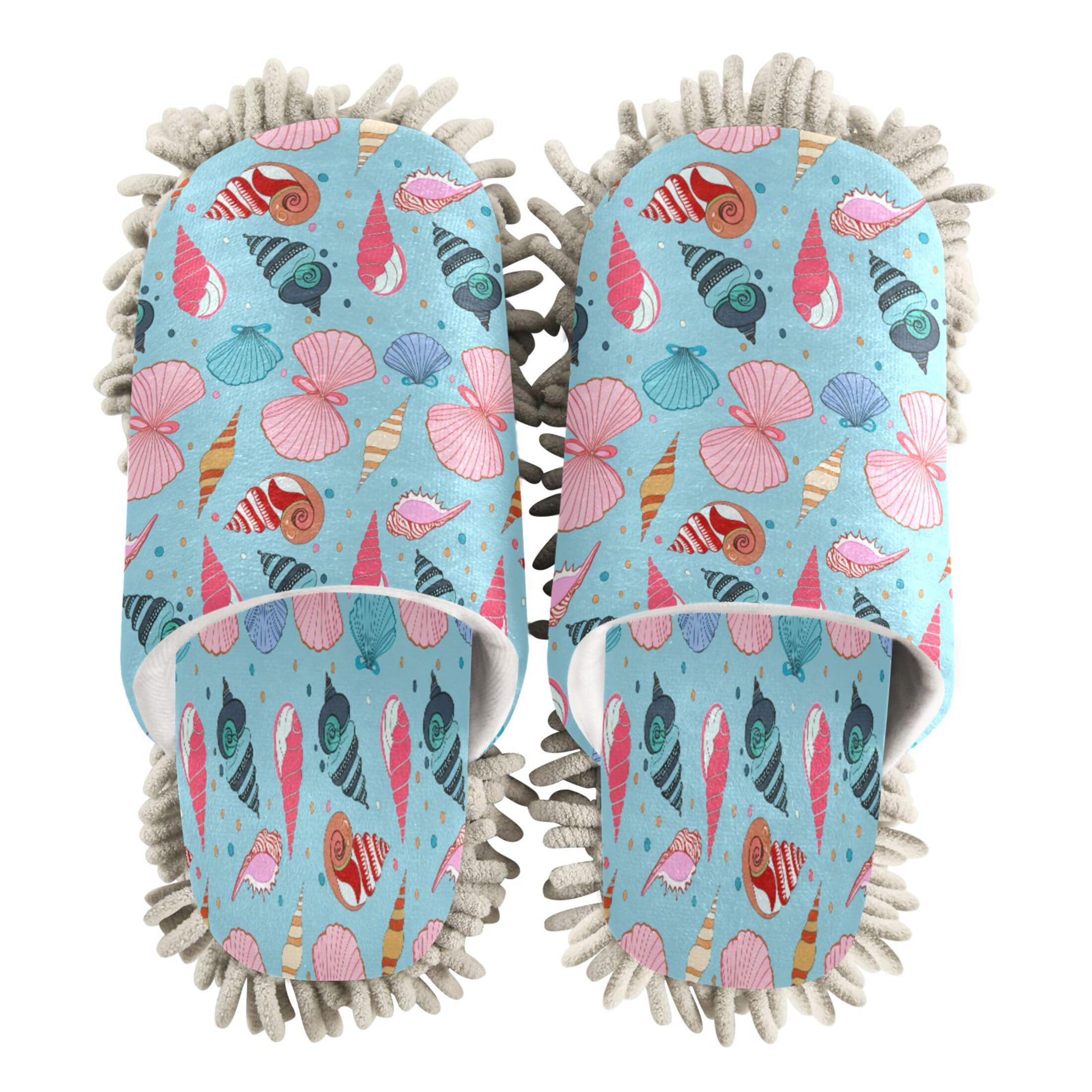 Kigai Colorful Seashells Mop Slippers for Floor Cleaning, Slippers for Women Men, Microfiber Floor Cleaning, M