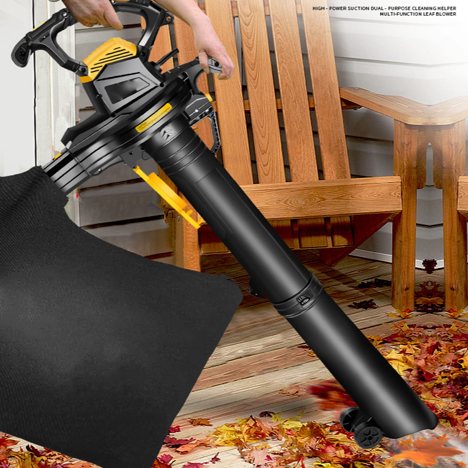 Soplador de Hojas de 3800W, Aspirador de jardín eléctrico multifunción 3 en 1 con 6 Variables y Bolsa recolectora