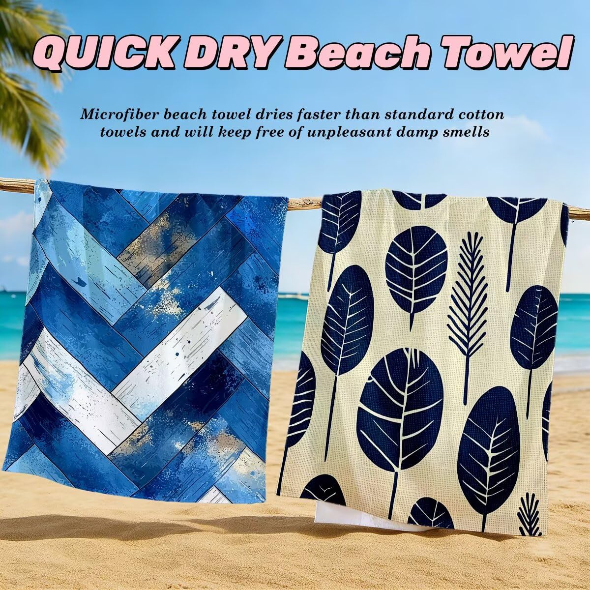Toalla Playa 100x220 cm, Toalla Gimnasio Microfibra Secado Rapido, Juego de 2 Antiarena Toallas de Playa, Ligera Compacta Toallas Microfibra Grande para Viaje, Regalo Hombre Regalo Mujer (Retro) -5043