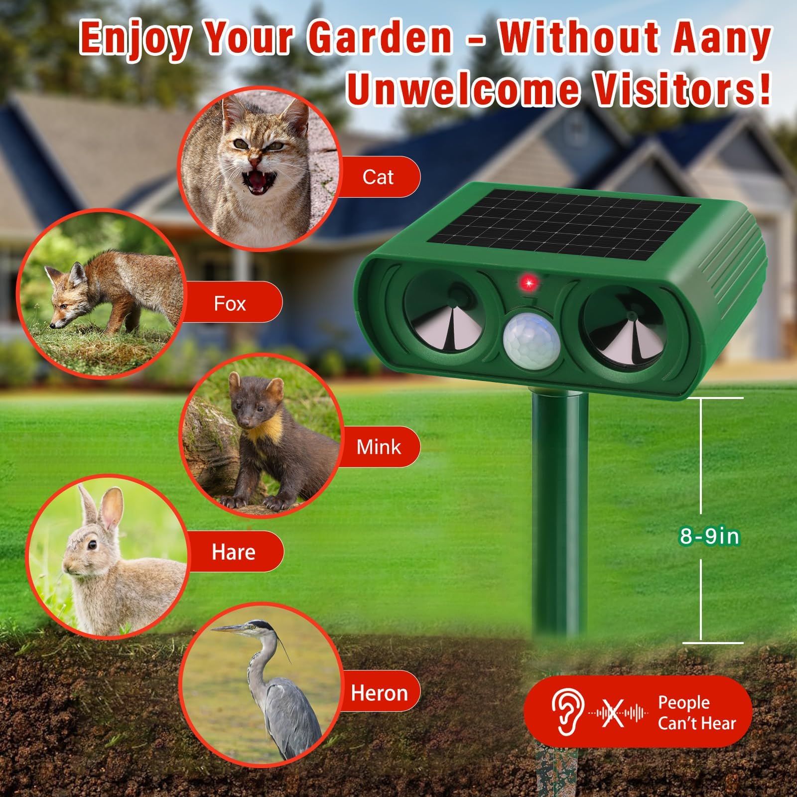 Dissuasore Gatti Repellente Volpi Ultrasonico Solare Impermeabile PX5 Giardino
