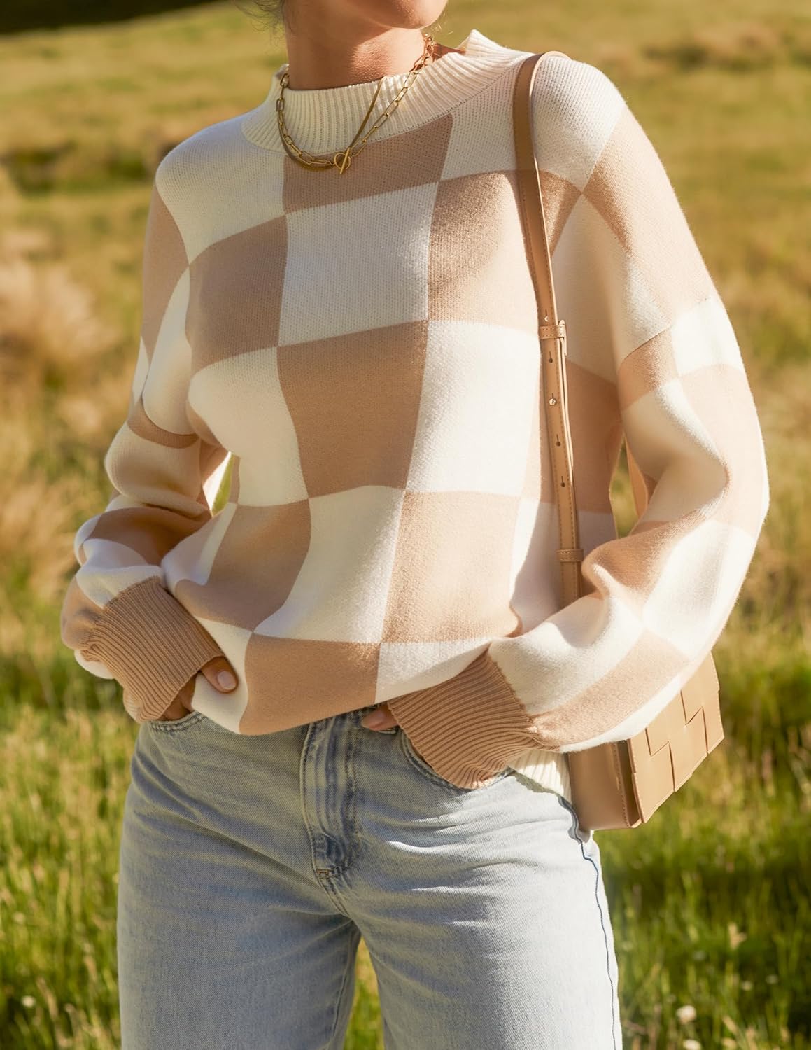 ZESICA Women's 2026 Spring Fashion Turtleneck Long Sleeve Striped Ribbed Knit Loose Pullover Sweater Tops - Image 6