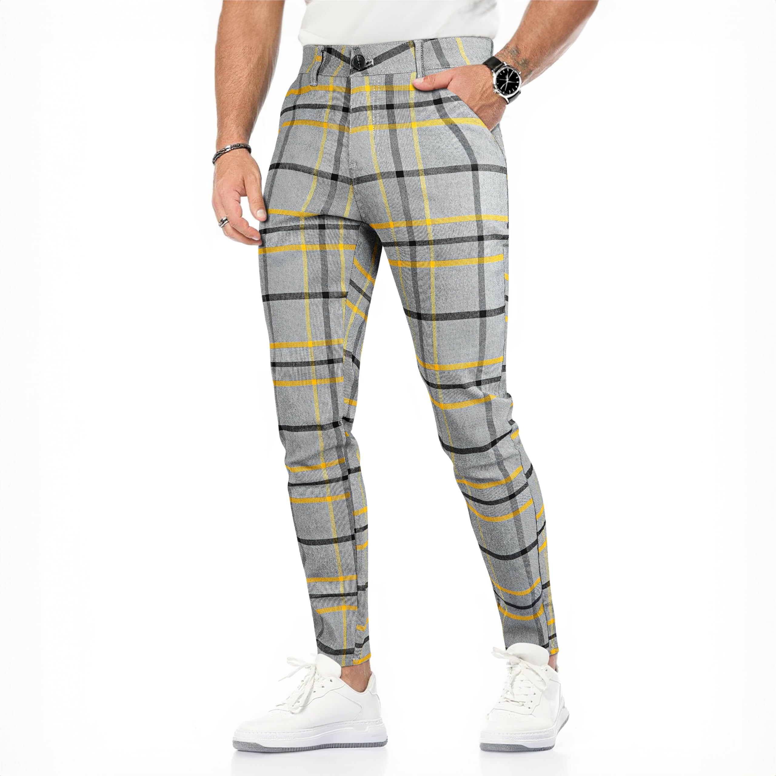 - GINGTTO Mens Plaid Dress Pants Stretch Chino Pants Men Slim Fit