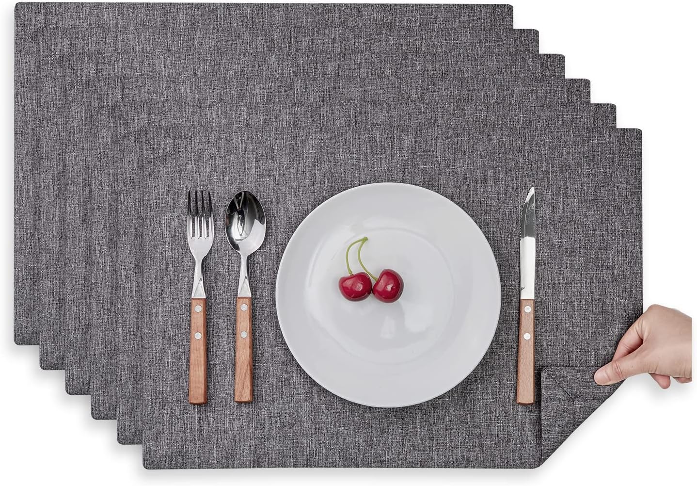 Mebakuk Juego de 6 manteles individuales de tela, lavables a máquina, estilo lino, gruesos, resistentes al calor y fáciles de limpiar, manteles