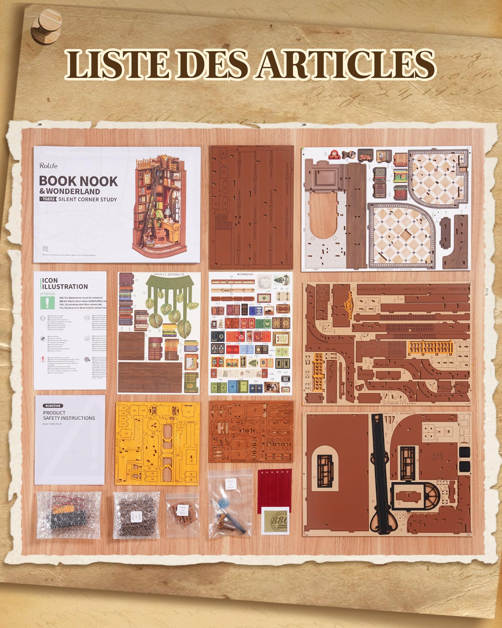 Rolife Book Nook Étude d'angle Silencieuse DIY Maison Miniature House Construction Adulte Booknook Bibliothèque Décoration Diorama Cadeau d'anniversaire de Noël pour Les Adolescents et Les Amoureux