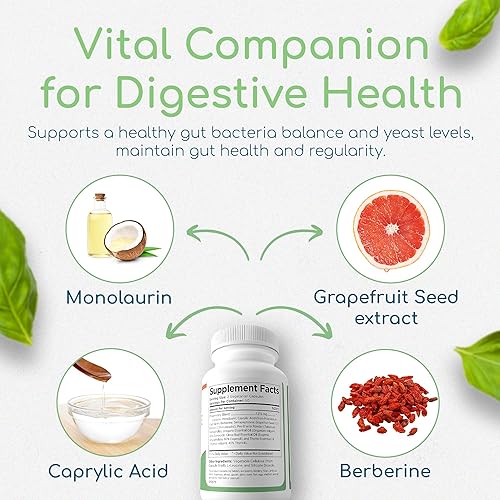 Miniatura 3 de Equilibrio de microbioma, suplementos de salud intestinal para mujeres y hombres, suplemento de digestión con monolaurina y ácido caprílico,