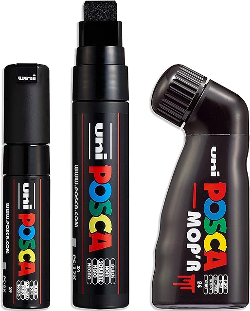 Posca - Broad Nib Paint Marker Pens Set - MOP'R, PC-17K, PC-8K - Black Ink - Pack of 3