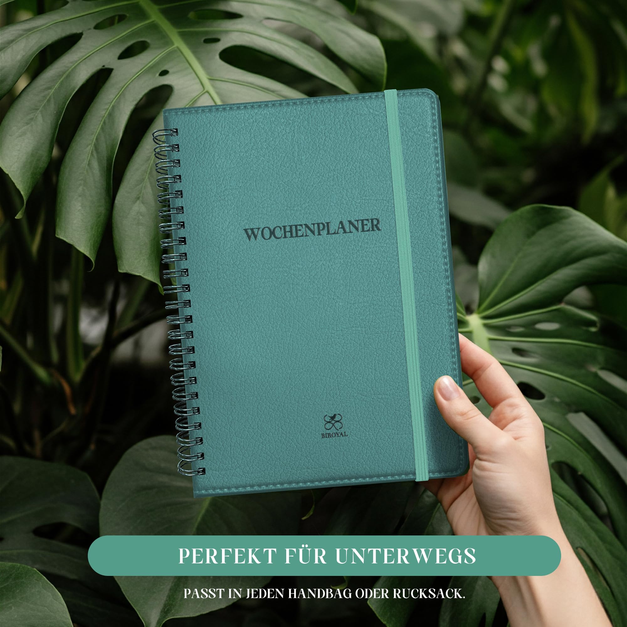 BIROYAL Weekly Planner in German with Hardcover Leather, Cyan - Image 2