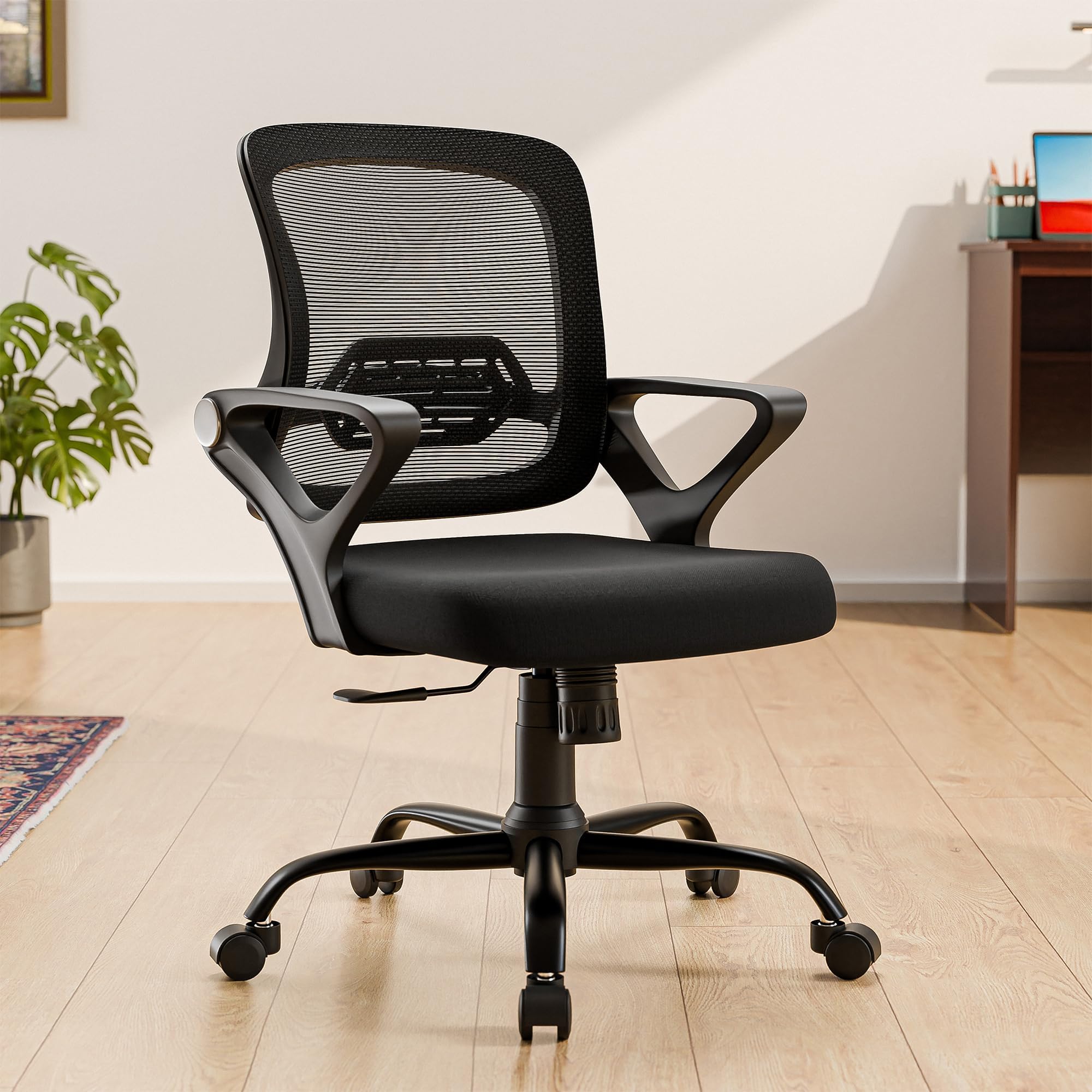 Pebble Office Chair, Mid Back Mesh Ergonomic Home Office Desk Chair with Comfortable & Spacious Seat, Tilt Lock Mechanism & Heavy Duty Metal Base (Black)