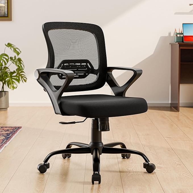 Green Soul Pebble Office Chair, Mid Back Mesh Ergonomic Home Office Desk Chair with Comfortable & Spacious Seat, Tilt Lock Mechanism & Heavy Duty Metal Base (Black)