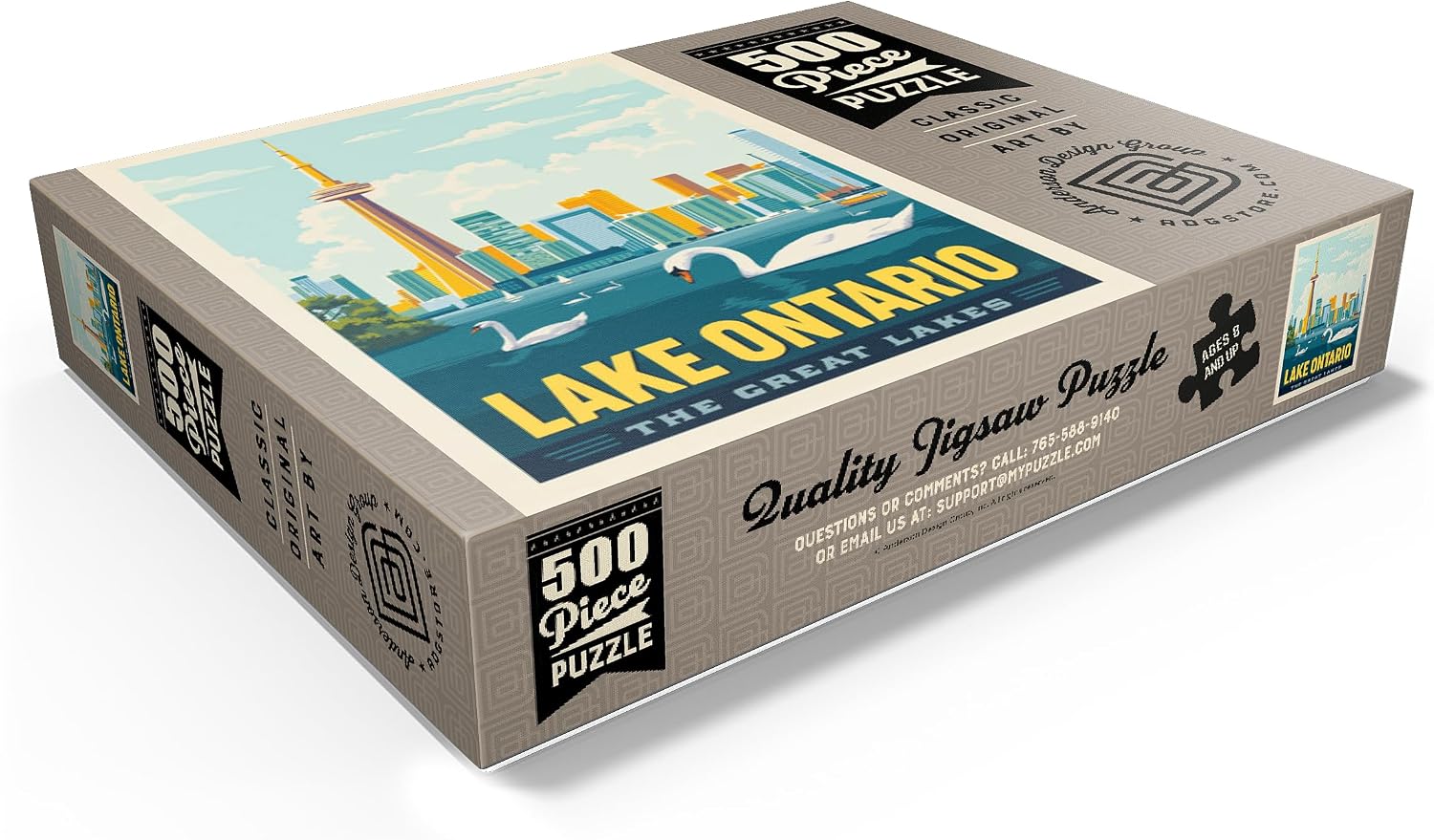 MyPuzzle Great Lakes: Lake Ontario, Vintage Poster - Premium 500 Piece Jigsaw Puzzle for Adults