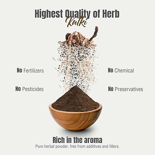 Miniatura 6 de HerbsForever Polvo Kutki – Picrorhiza Kurroa – Ayuda en la salud del hígado – Purificador de sangre – Sin OMG, orgánico, vegano – 230 GMS