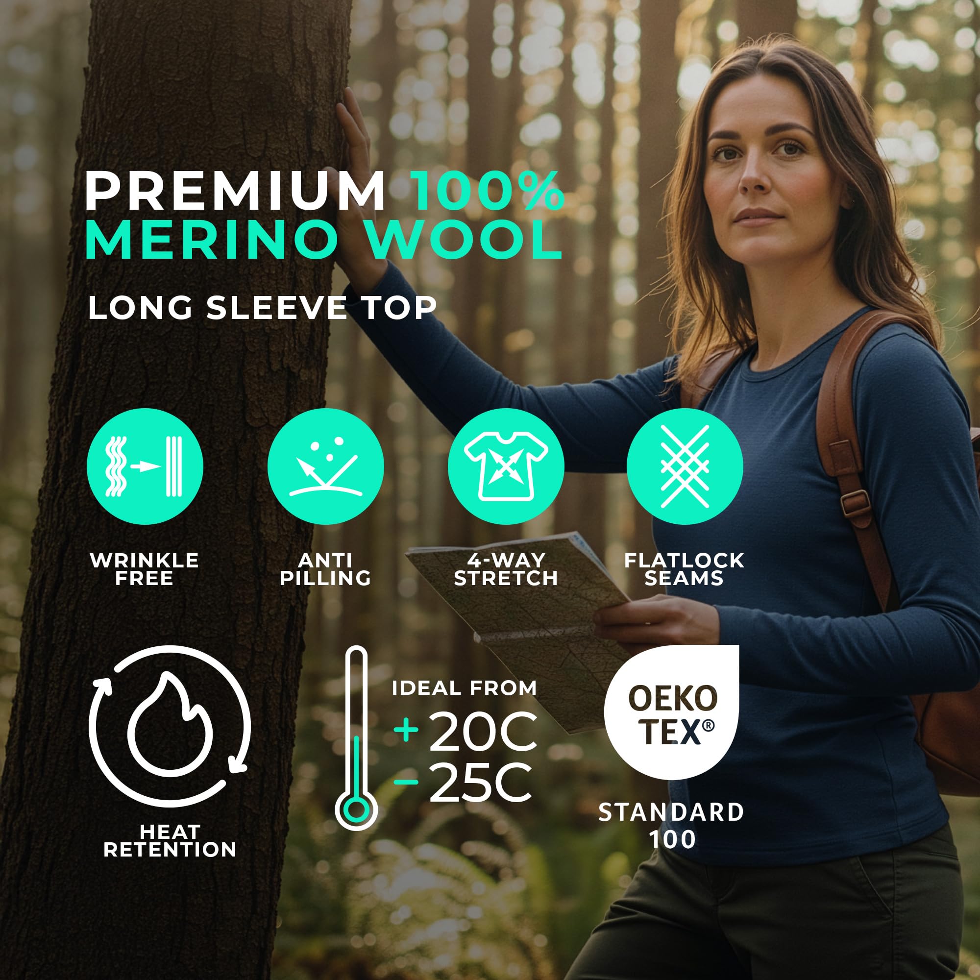 menique T-shirt léger à manches longues pour femme en laine mérinos bio