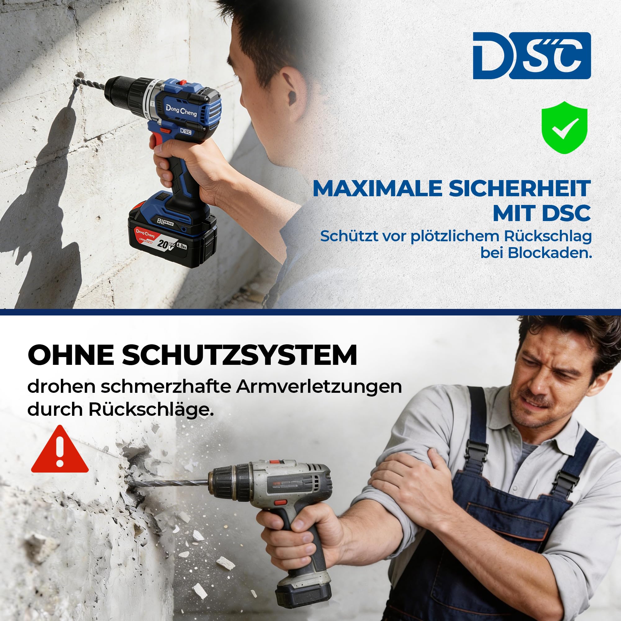 Dong Cheng Akku-Schlagbohrschrauber 20V Brushless 90Nm 1×4.0Ah Akku 19+2 Drehmomenteinstellung 13mm Bohrfutter 2 Gänge inkl Koffer