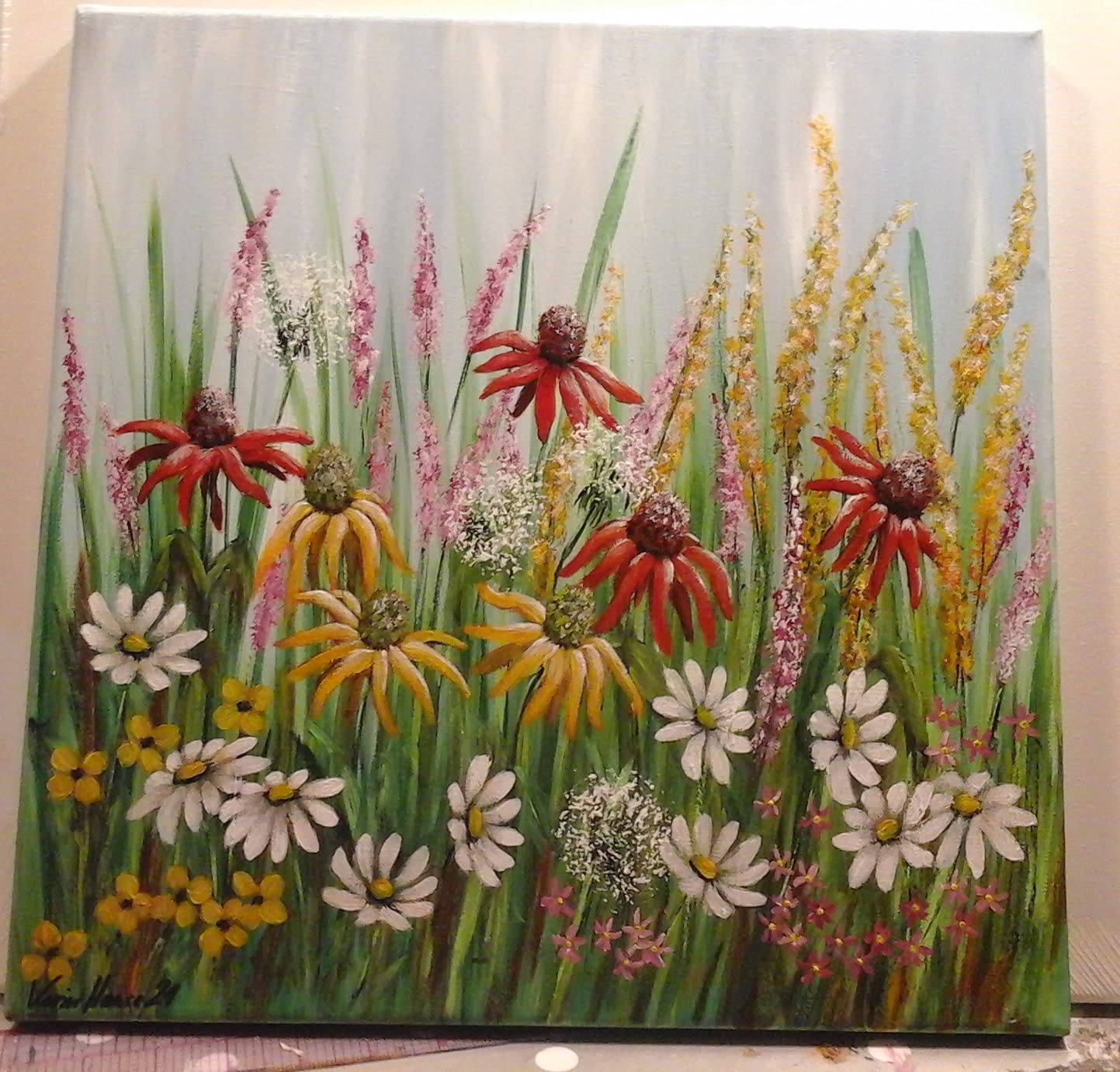 Acrylbild auf Leinwand, Keilrahmen, 50x50 cm, Pouring Technik, Türkis mit Weiß und Schwarz, Handarbeit, Unikat