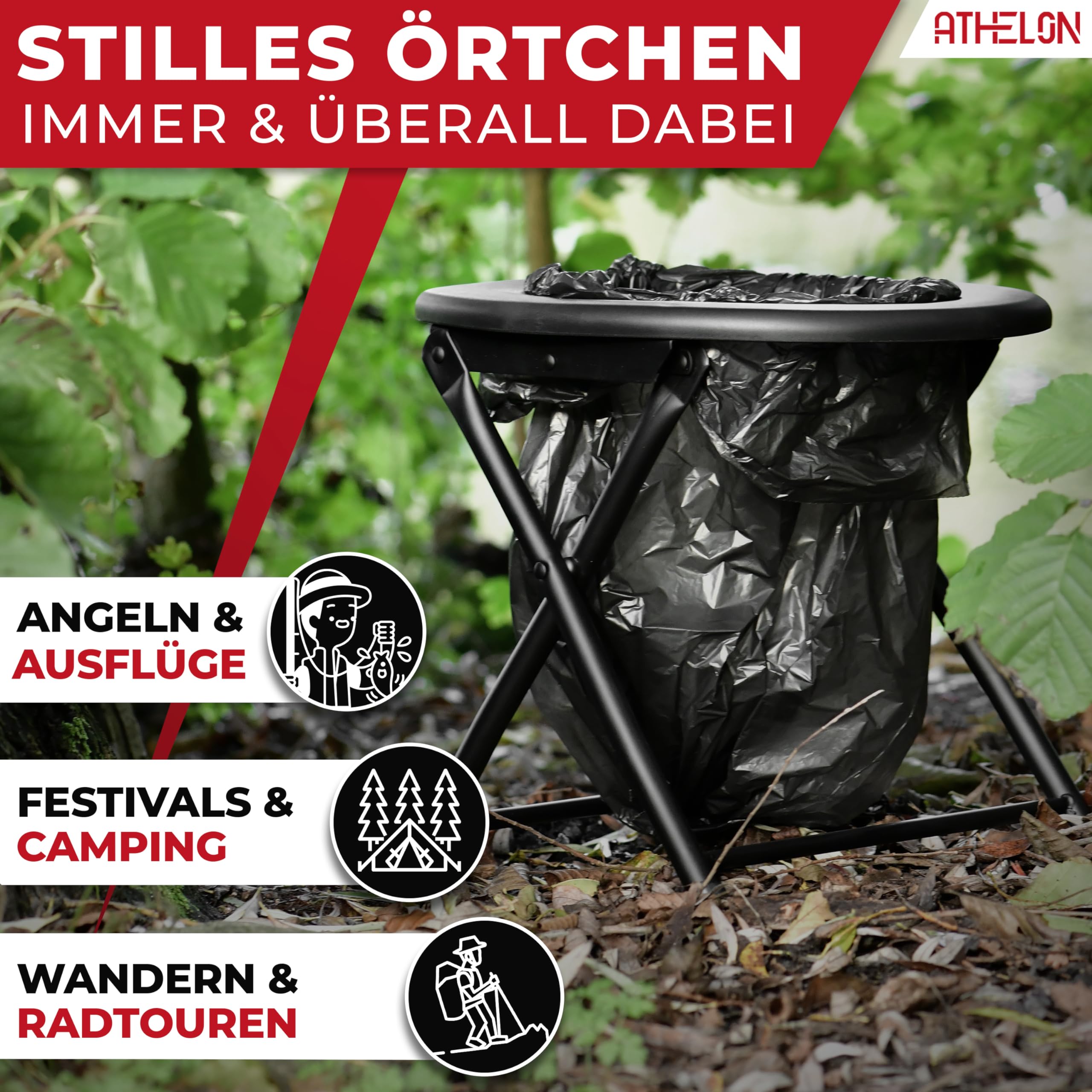 ATHELON® Toilettes de camping avec papier toilette et sacs poubelle - Toilettes de camping améliorées [2023]