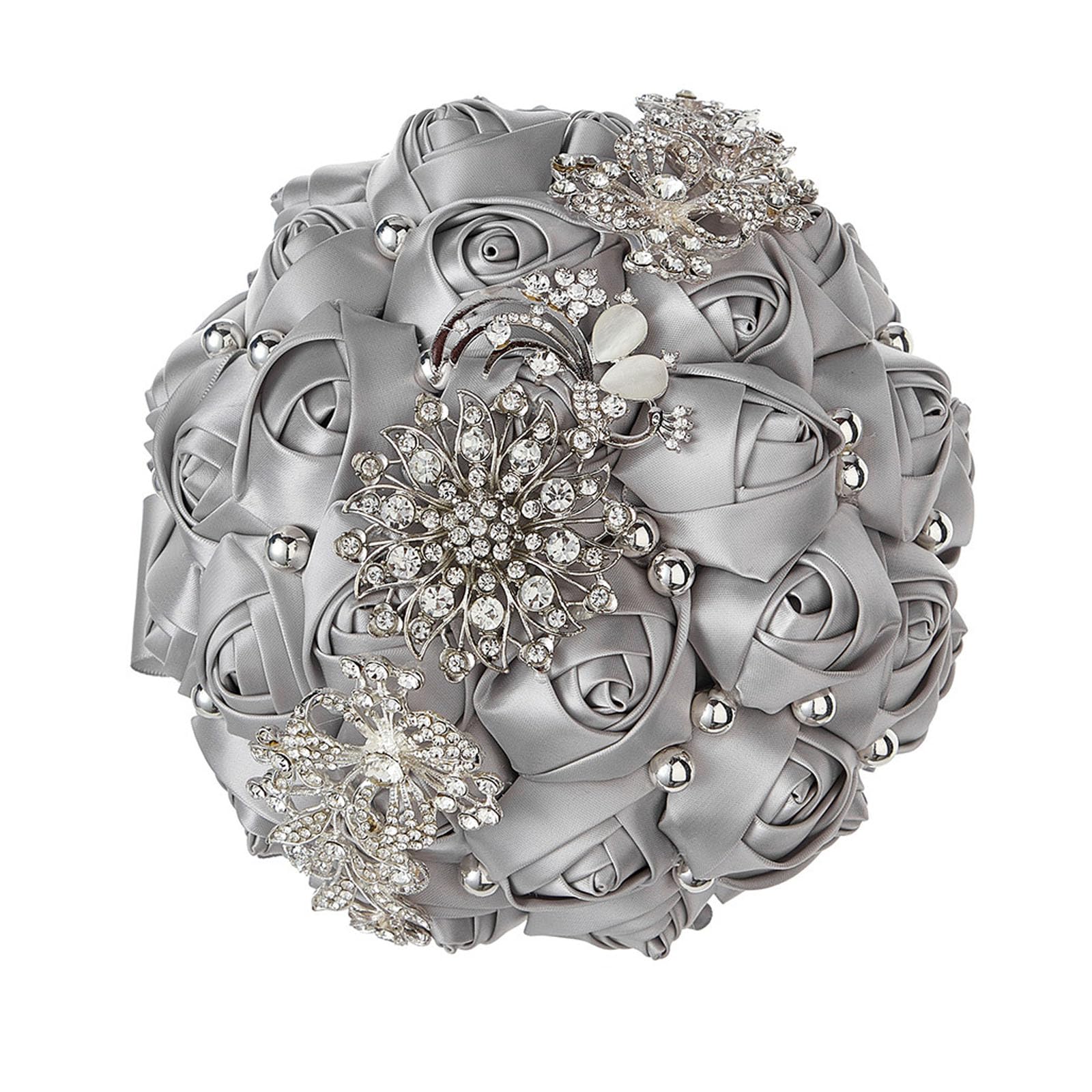 Bouquet Matrimoniale Artificiale In Raso, Ornamento Floreale Con Cristalli Luminosi, Stelo Rivestito In Pizzo, Fiore Nuziale Falso Riutilizzabile Per Shooting Di Fidanzamento, Matrimoni(Color:B-4 PCS)