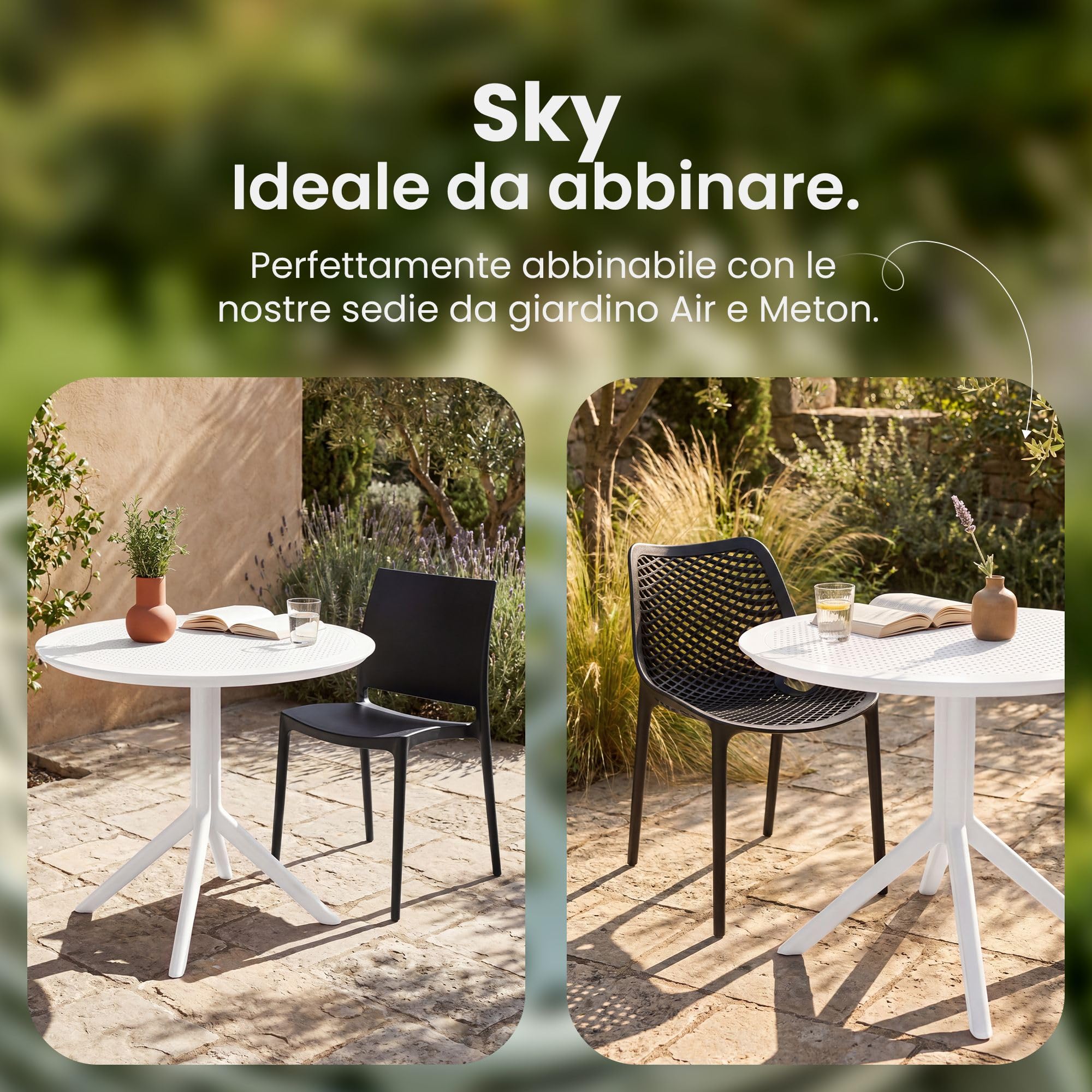 CLP Tavolo da Giardino Sky Ø 105 cm Rotondo, Bistrò Esterno in Polipropilene Resistente a UV e Intemperie, Stabile, Altezza 74 cm, Colore:Bianco