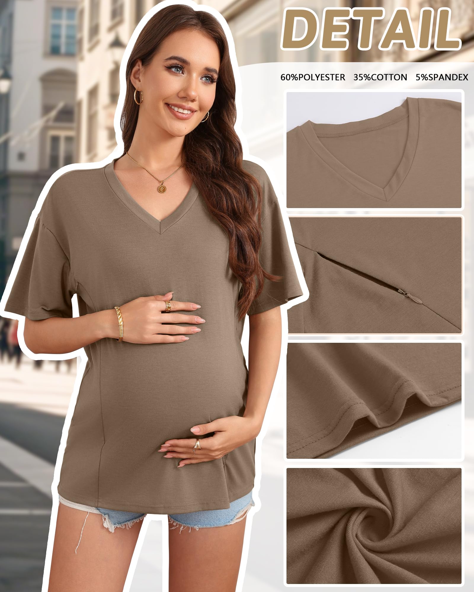 Xuniea 3er-Pack Stillshirts in Übergröße für Damen mit Verdeckten Reißverschlüssen, Lockere Passform, Kurzarm, Umstandsmode