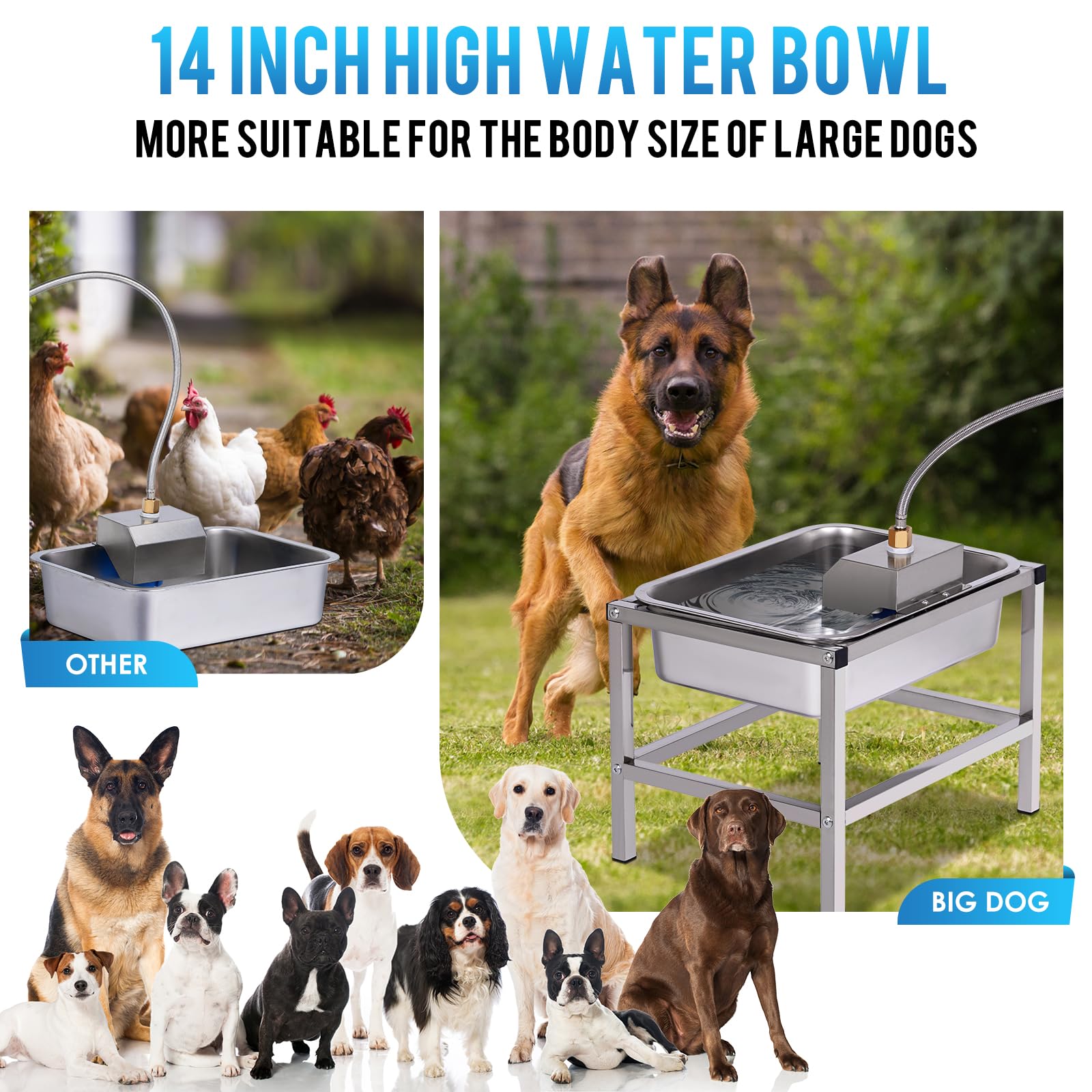 Dispensador automático elevado de cuencos de agua para perros grandes, de acero inoxidable de 3 galones, con soporte para aliviar la presión de las articulaciones, cuencos para mascotas con