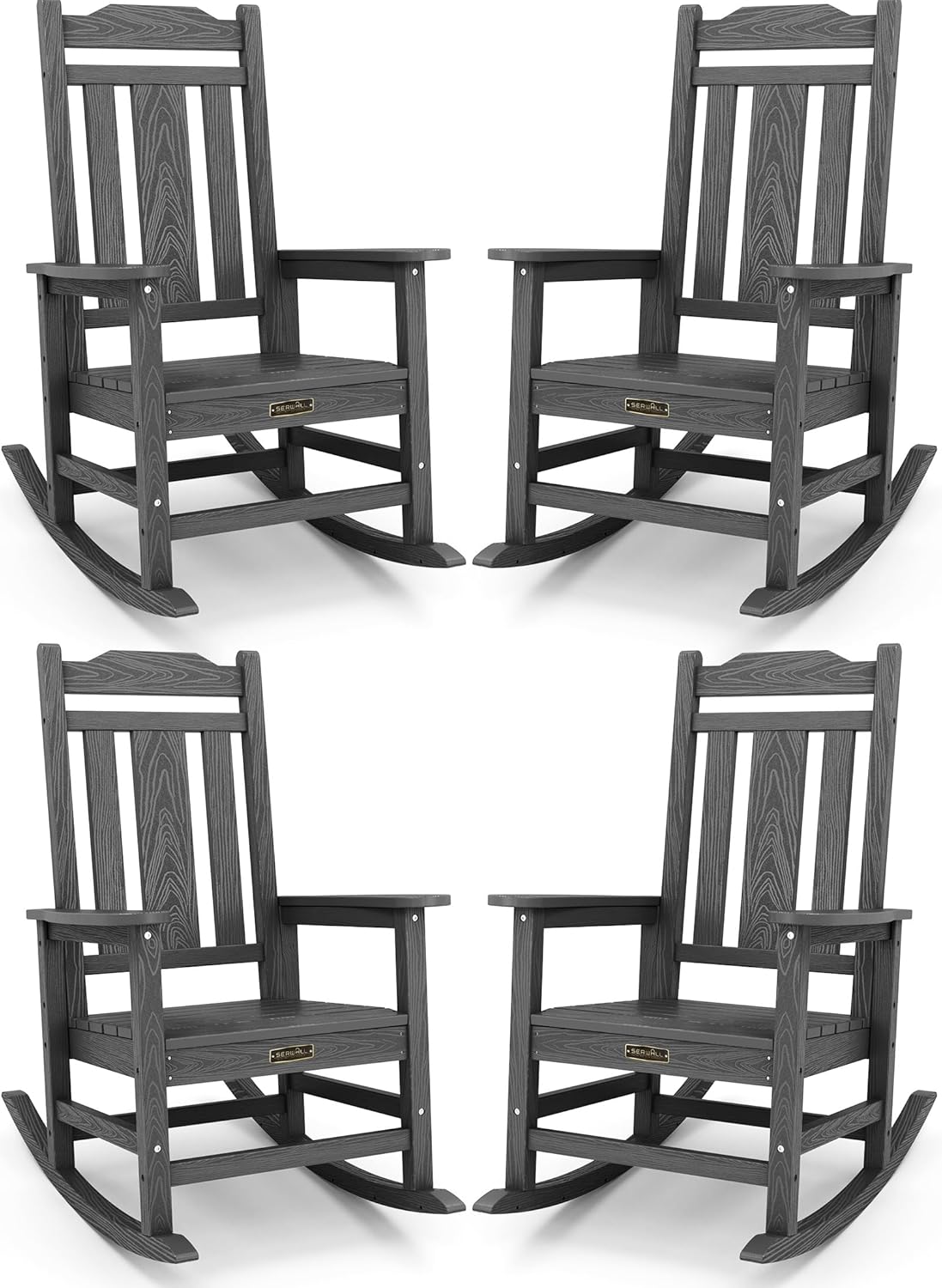 Amazon.com : SERWALL Gray Outdoor Rocking Chair Set of 4, All Weather ...