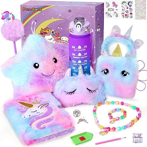 PERRYHOME Juguetes de unicornio para niñas, juego de regalo de unicornio de 26 piezas con unicornio de peluche, libro de colorear de unicornio y